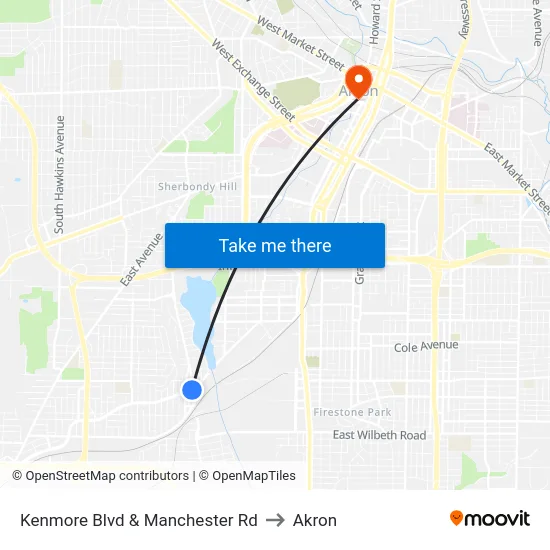 Kenmore Blvd  & Manchester Rd to Akron map