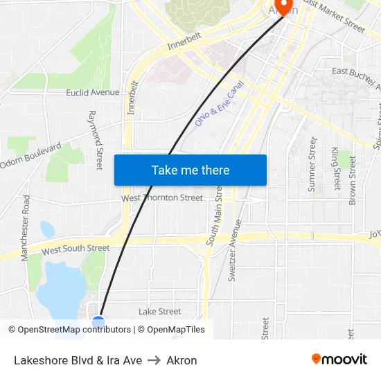 Lakeshore Blvd & Ira Ave to Akron map