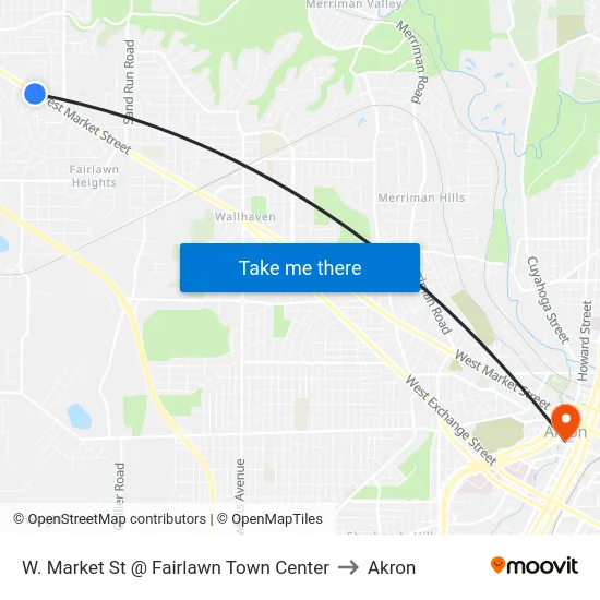 W. Market St @ Fairlawn Town Center to Akron map