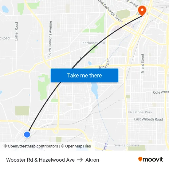Wooster Rd & Hazelwood Ave to Akron map