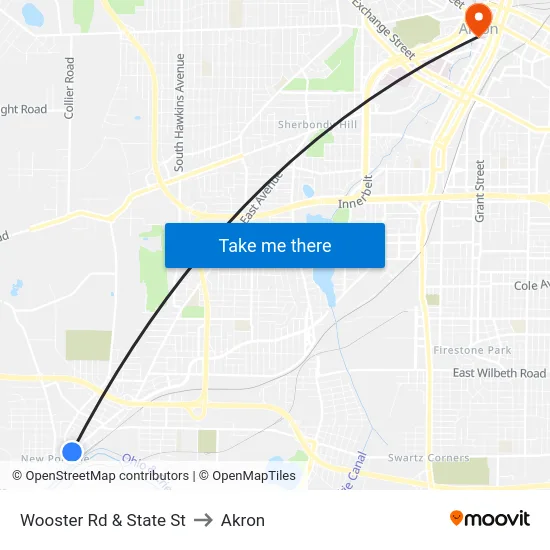 Wooster Rd & State St to Akron map