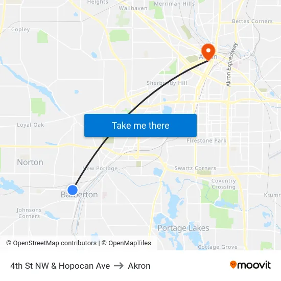4th St NW & Hopocan Ave to Akron map