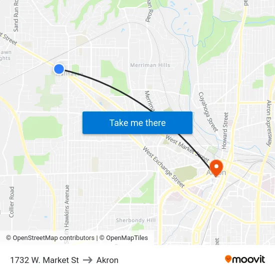 1732 W. Market St to Akron map