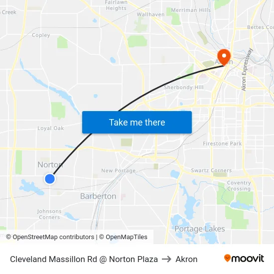 Cleveland Massillon Rd @ Norton Plaza to Akron map