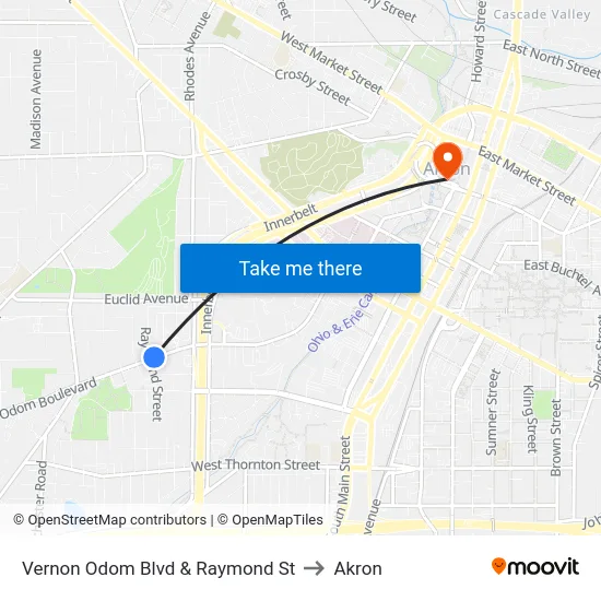 Vernon Odom Blvd & Raymond St to Akron map