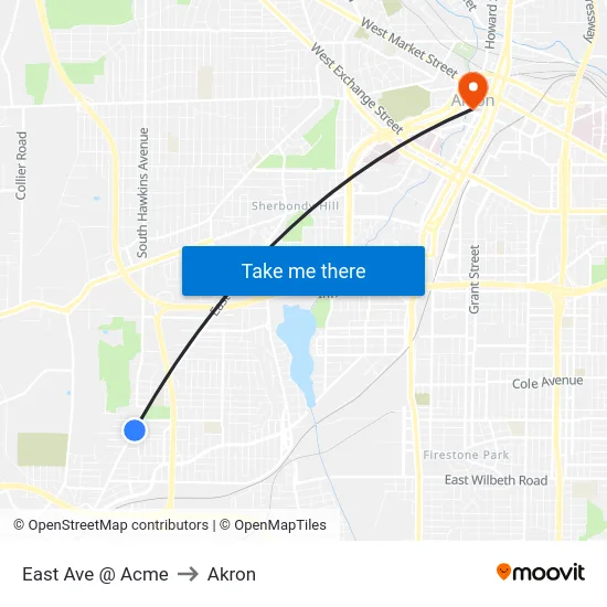 East Ave @ Acme to Akron map