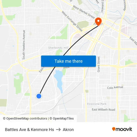 Battles Ave & Kenmore Hs to Akron map