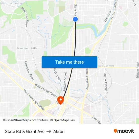 State Rd & Grant Ave to Akron map