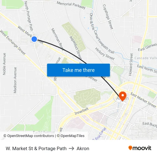 W. Market St & Portage Path to Akron map