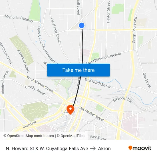 N. Howard St & W. Cuyahoga Falls Ave to Akron map
