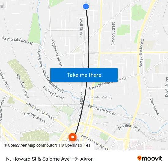 N. Howard St & Salome Ave to Akron map
