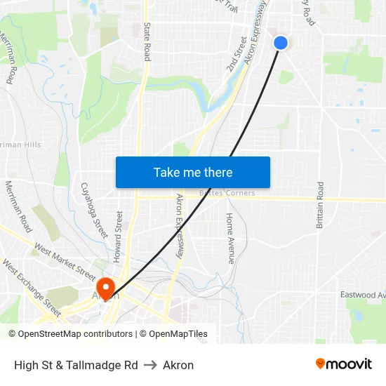 High St & Tallmadge Rd to Akron map