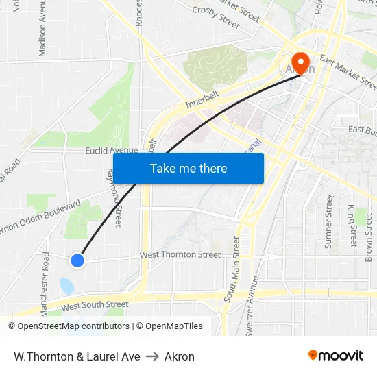 W.Thornton & Laurel Ave to Akron map