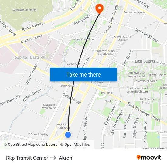Rkp Transit Center to Akron map