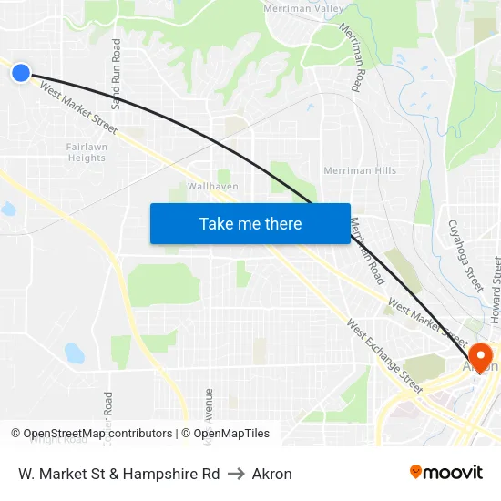 W. Market St & Hampshire Rd to Akron map