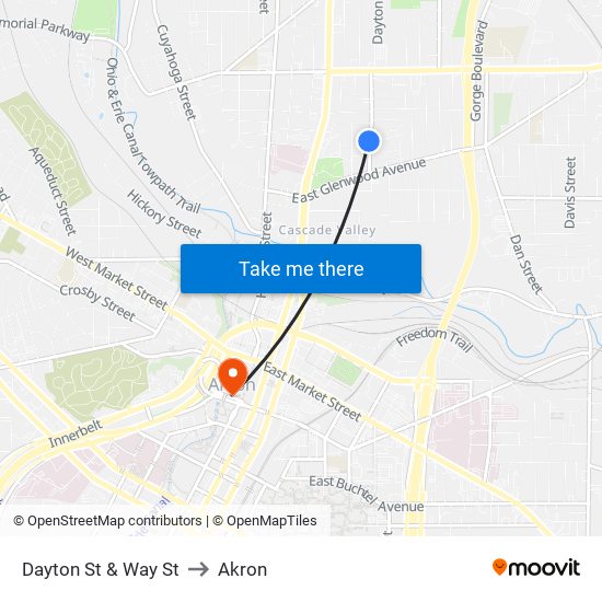 Dayton St & Way St to Akron map