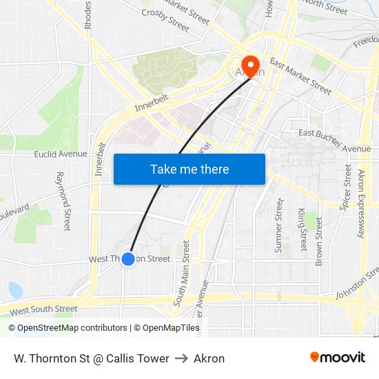 W. Thornton St @ Callis Tower to Akron map