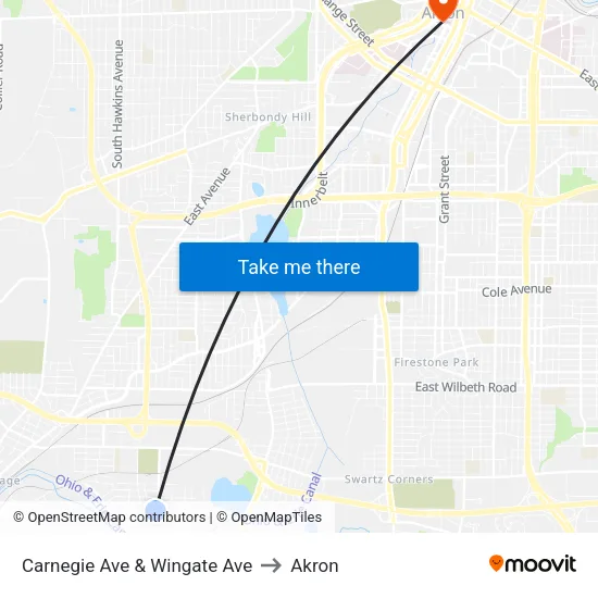 Carnegie Ave & Wingate Ave to Akron map