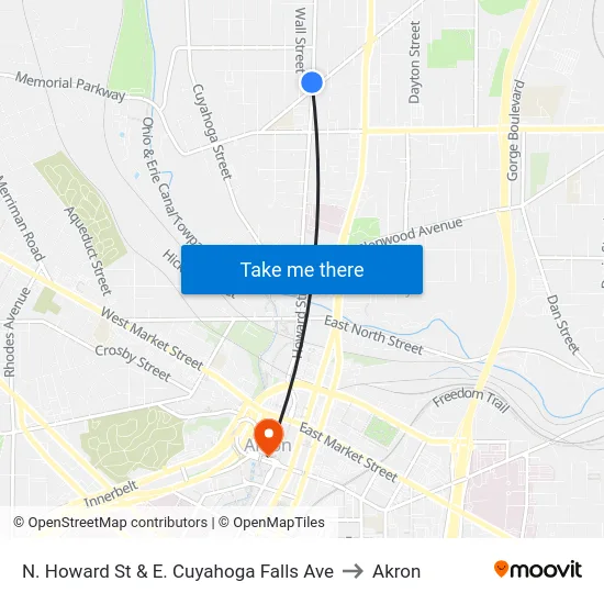 N. Howard St & E. Cuyahoga Falls Ave to Akron map