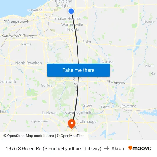 1876 S Green Rd (S Euclid-Lyndhurst Library) to Akron map