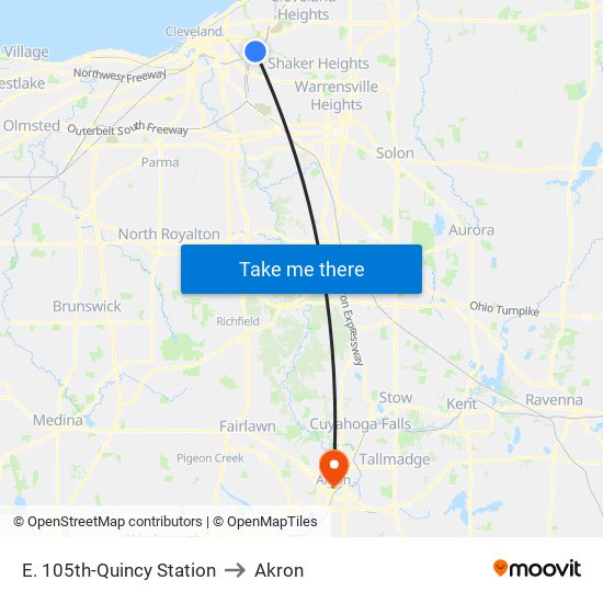 E. 105th-Quincy Station to Akron map