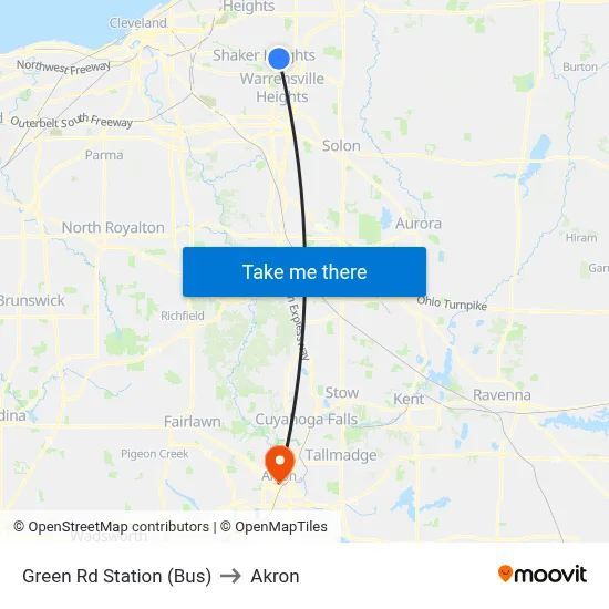 Green Rd Station (Bus) to Akron map