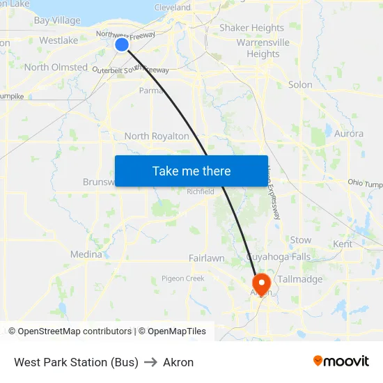 West Park Station (Bus) to Akron map