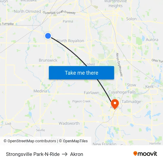 Strongsville Park-N-Ride to Akron map