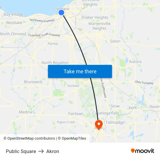 Public Square to Akron map