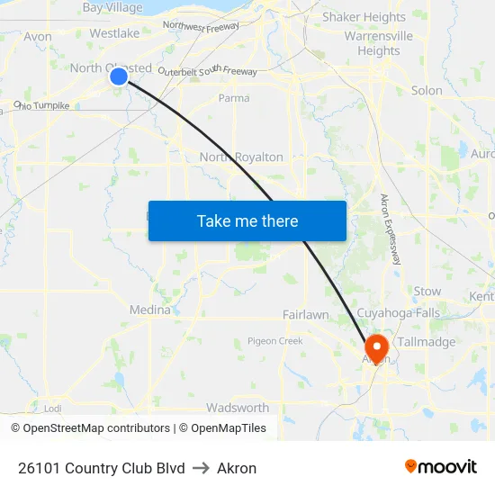26101 Country Club Blvd to Akron map