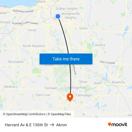 Harvard Av & E 136th St to Akron map