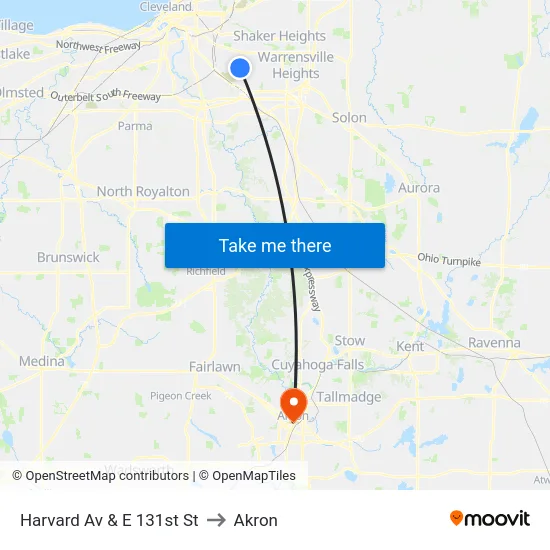 Harvard Av & E 131st St to Akron map