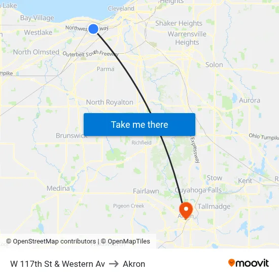 W 117th St & Western Av to Akron map