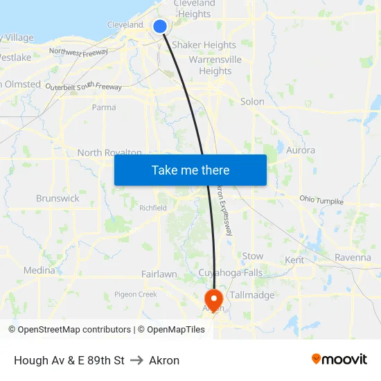 Hough Av & E 89th St to Akron map