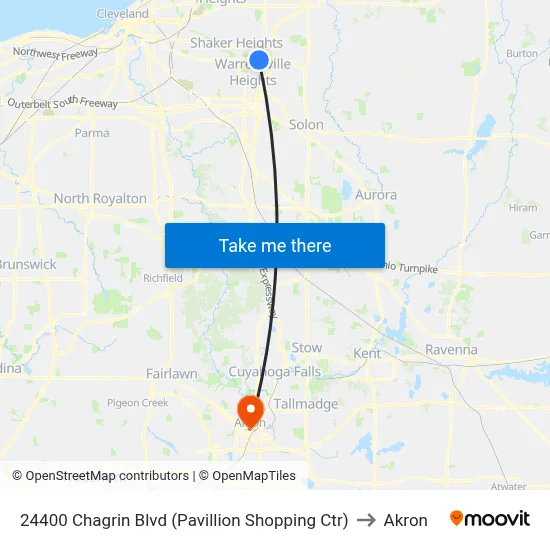 24400 Chagrin Blvd (Pavillion Shopping Ctr) to Akron map