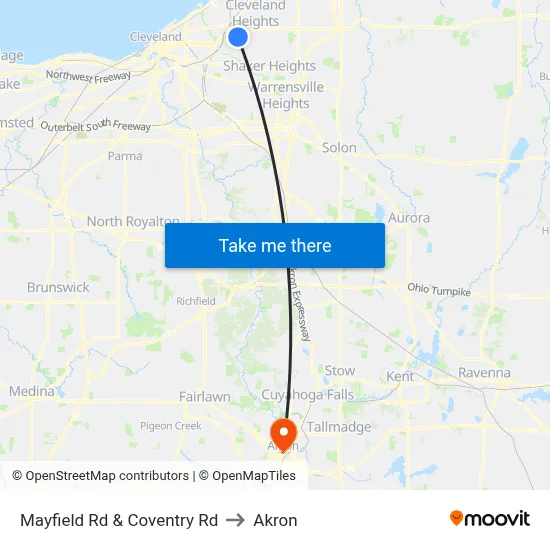 Mayfield Rd & Coventry Rd to Akron map