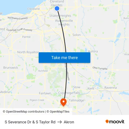 S Severance Dr & S Taylor Rd to Akron map
