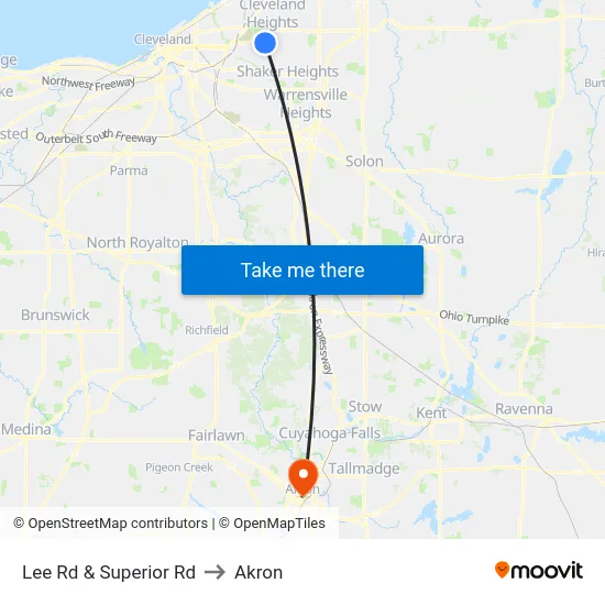 Lee Rd & Superior Rd to Akron map