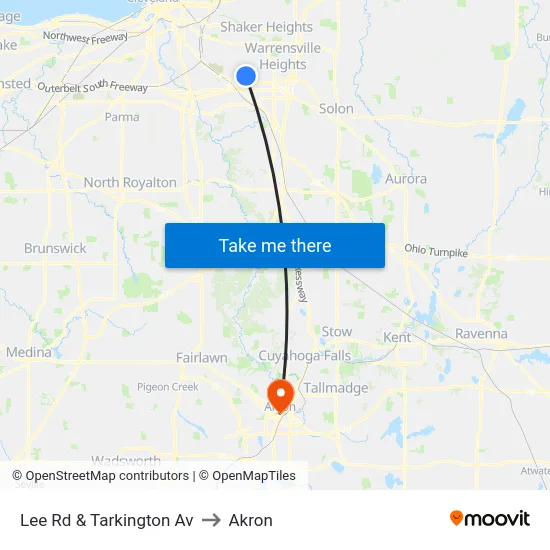 Lee Rd & Tarkington Av to Akron map