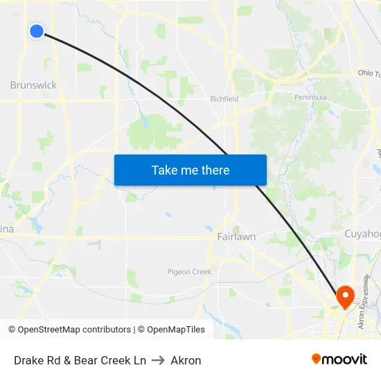 Drake Rd & Bear Creek Ln to Akron map