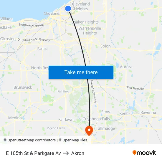 E 105th St & Parkgate Av to Akron map
