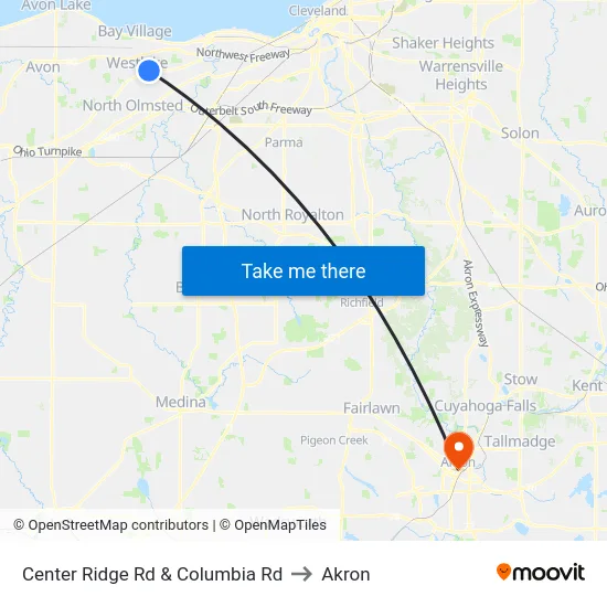 Center Ridge Rd & Columbia Rd to Akron map