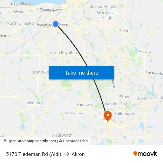 5170 Tiedeman Rd (Aldi) to Akron map