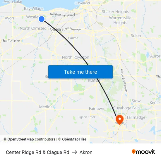 Center Ridge Rd & Clague Rd to Akron map