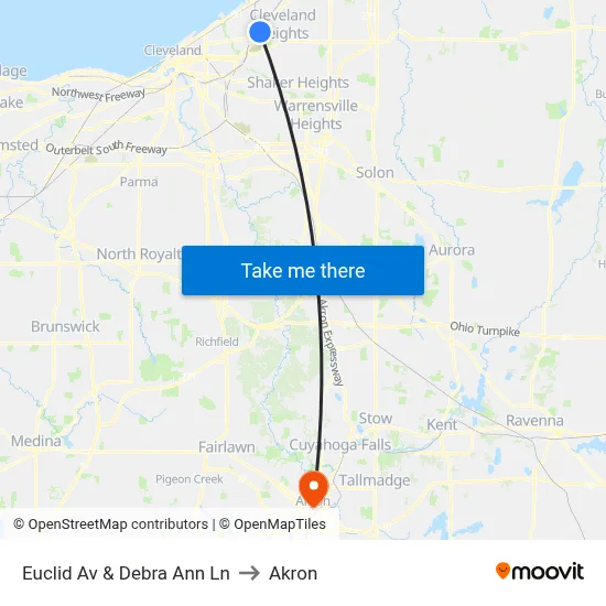 Euclid Av & Debra Ann Ln to Akron map