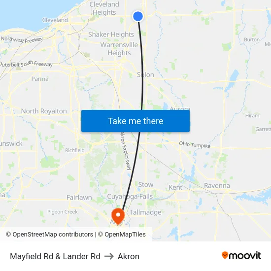 Mayfield Rd & Lander Rd to Akron map