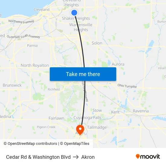 Cedar Rd & Washington Blvd to Akron map