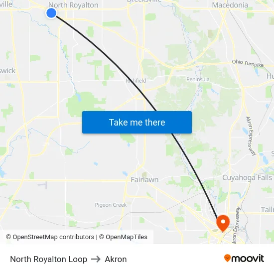 North Royalton Loop to Akron map
