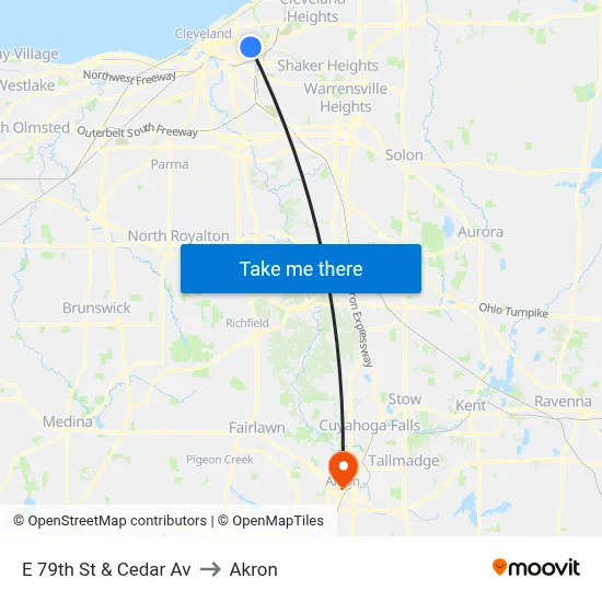 E 79th St & Cedar Av to Akron map