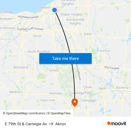 E 79th St & Carnegie Av to Akron map